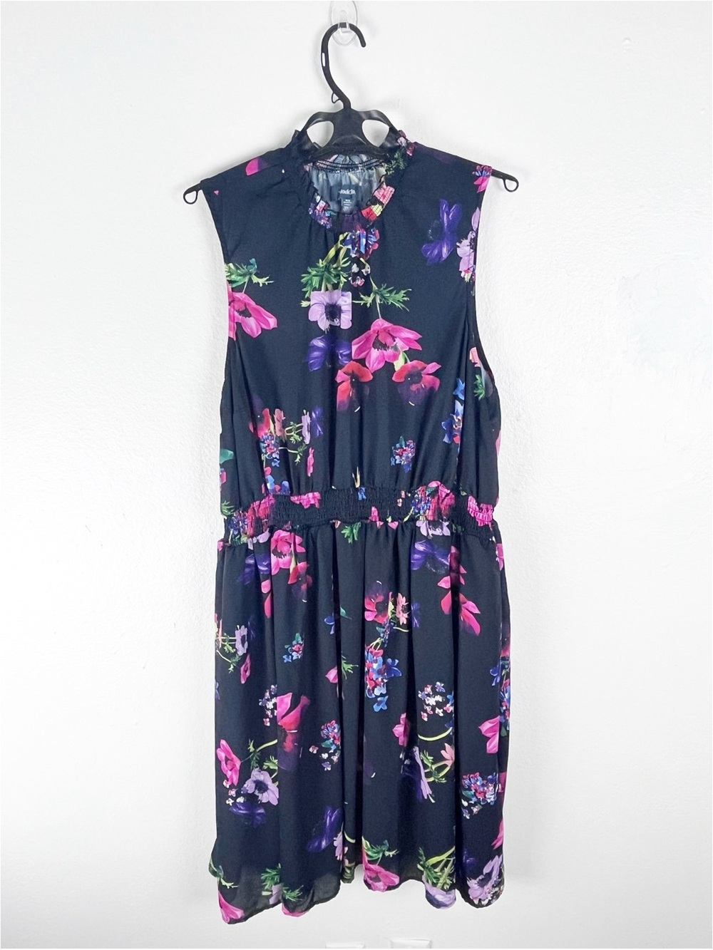 MODCLOTH Savor The Occasion Black Floral Smocked Elastic Waistband Dress 4X Boho